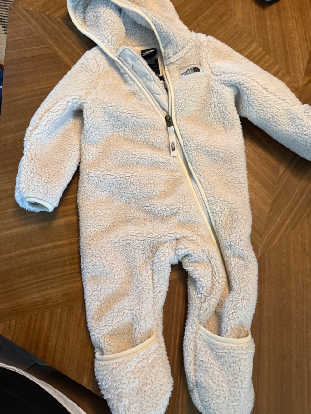 The North Face Cream Sherpa Hooded Footed One-Piece